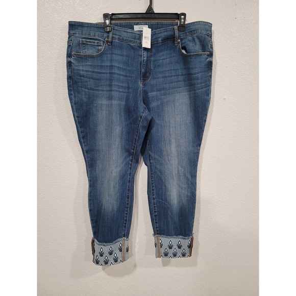 LOFT PLUS Women's Size 20 Blue Modern Skinny Embroidered‎ Cuffed Jeans #12
